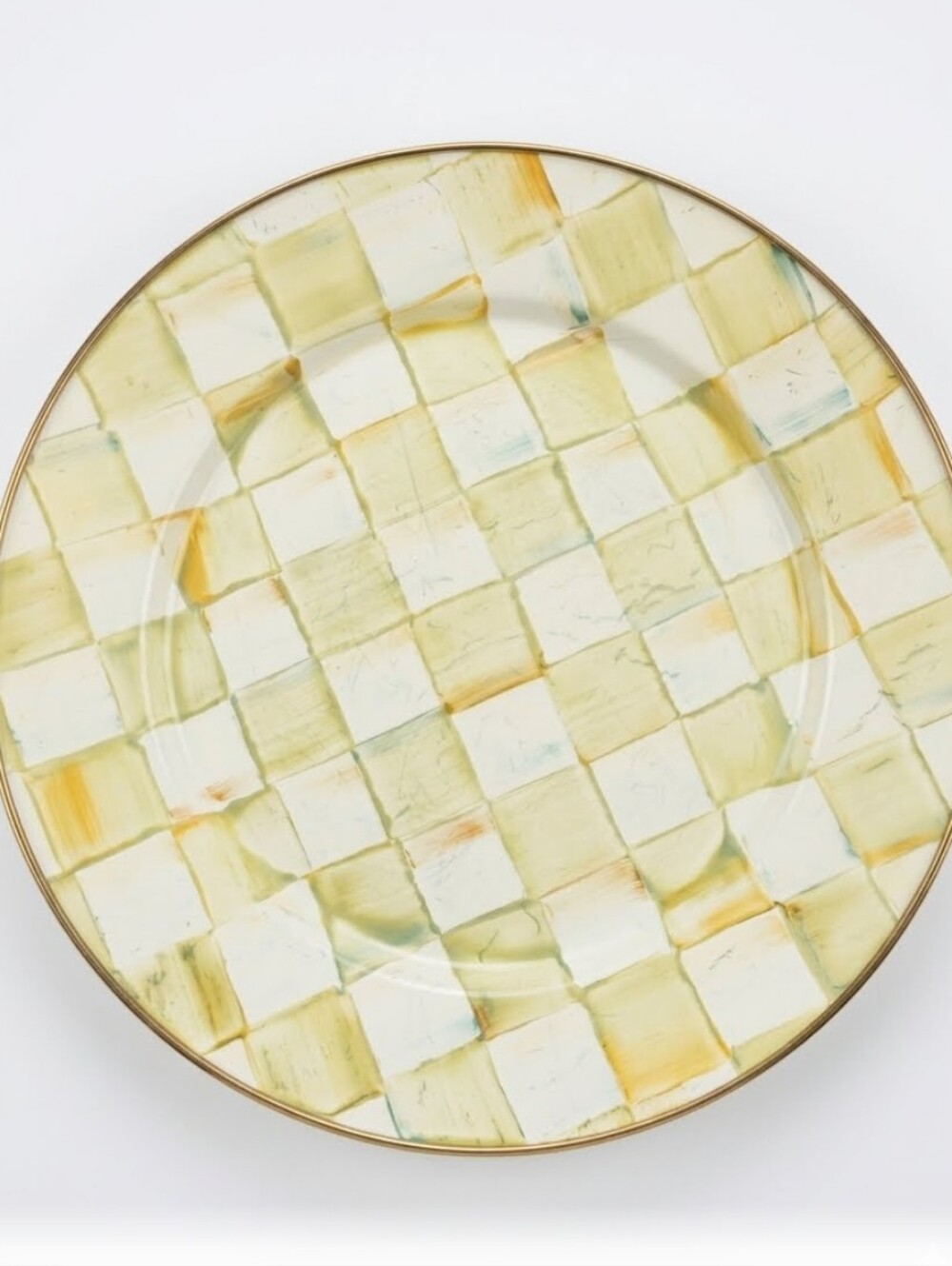 Mackenzie Childs Parchment Check Enamel Charger Plates 12 Inches Set Of 2